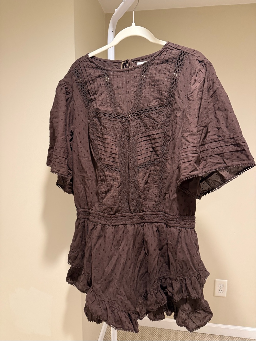 Abercrombie & Fitch Chocolate Brown Boho Pintuck Lace Romper
